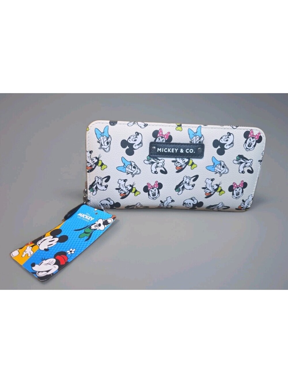 Mickey & Co. Disney Cream Character All Over Print Zip Around Wallet NWT